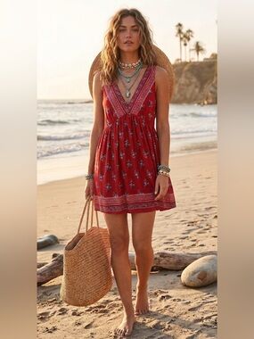 HeartSoul Red Floral Backless V-Neck Sundress